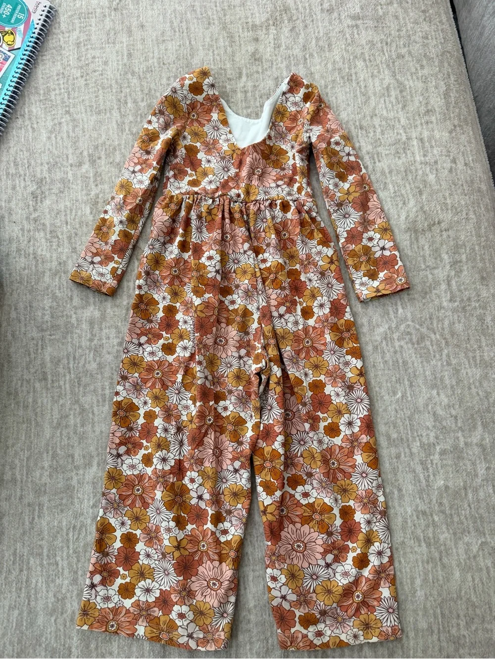 cheeky plum Girls Floral Long-Sleeve Pajama Jumpsuit in Rust, Pink & Mustard
